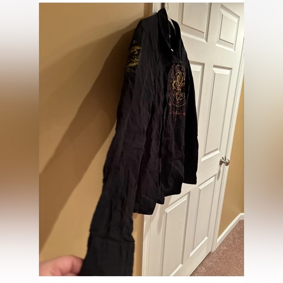 EIGHTY EIGHT MENS LARGE BLACK LONG SLEEVE BUTTON-UP SHIRT REVELATION GRAPHIC - Picture 3 of 10